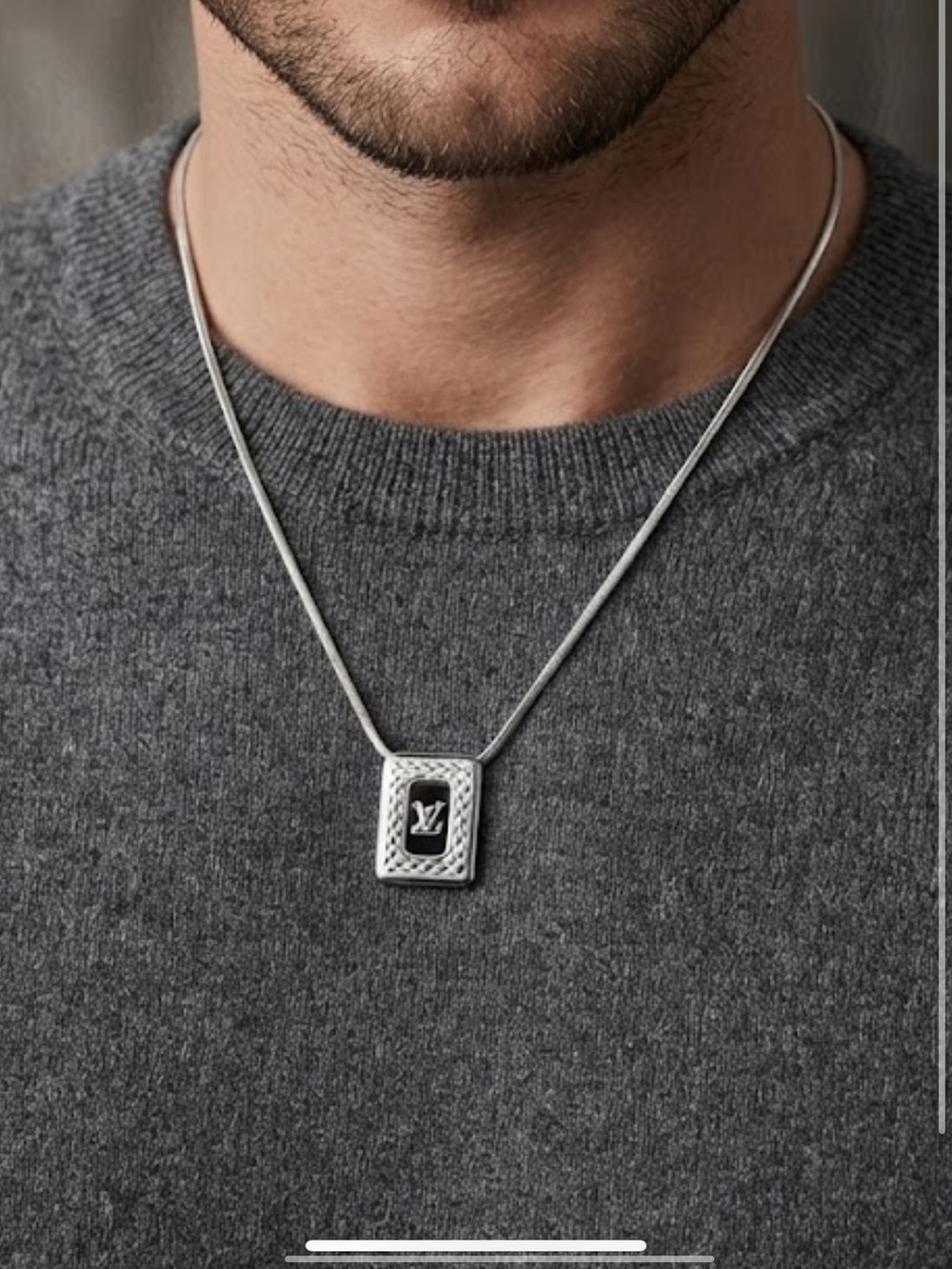 Brand New ! Men's Silver-Tone Pendant Necklace with Black Detail